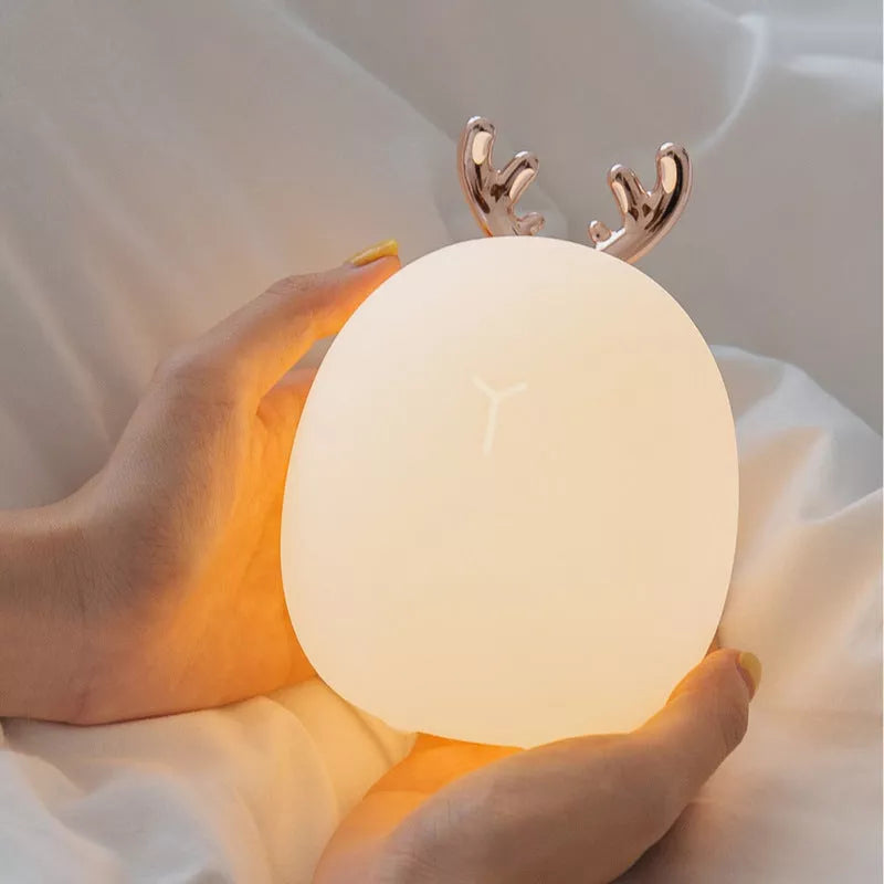 Cartoon Deer Night Light USB Charge Rabbit Silicone Lamp with soft LED glow