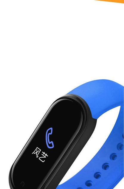 M5 smart fitness bracelet in black showing heart rate and step count on its 0.96-inch screen