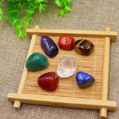 Seven Chakra Natural Stone Set with colors representing each chakra, includes black gift bag
