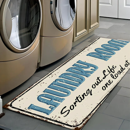 Rectangular non-slip absorbent polyester floor mat in green stripe pattern, size 60x180cm for kitchen use