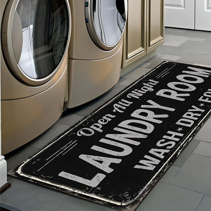 Rectangular non-slip absorbent polyester floor mat in green stripe pattern, size 60x180cm for kitchen use