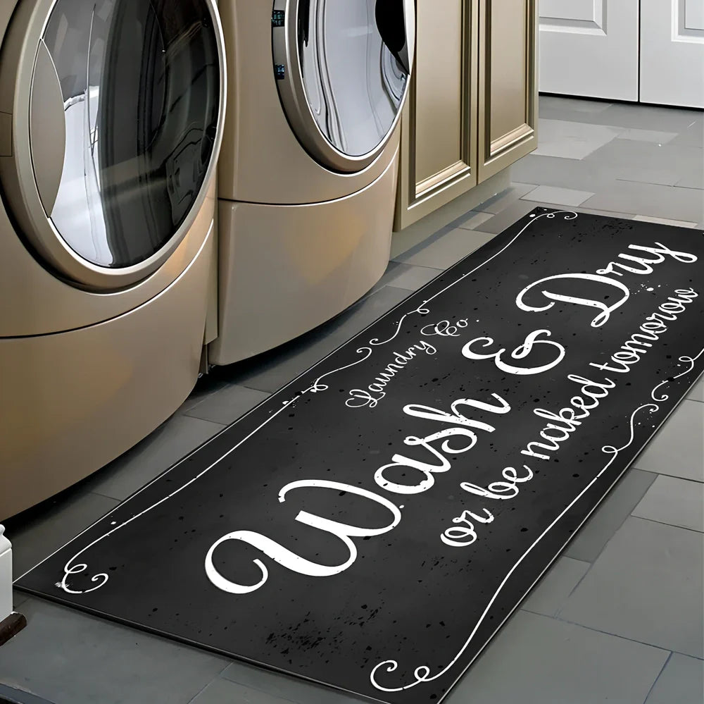 Rectangular non-slip absorbent polyester floor mat in green stripe pattern, size 60x180cm for kitchen use