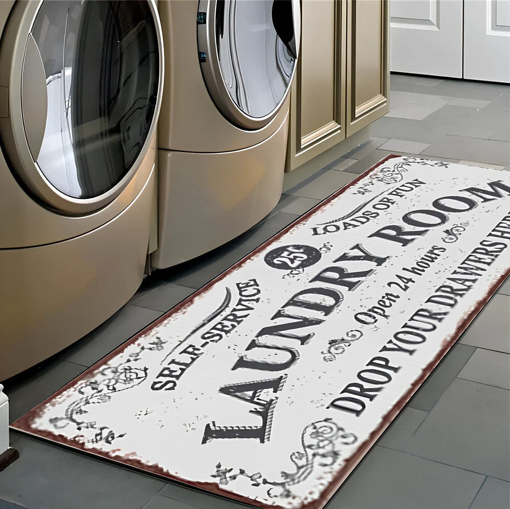 Rectangular non-slip absorbent polyester floor mat in green stripe pattern, size 60x180cm for kitchen use