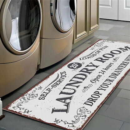 Rectangular non-slip absorbent polyester floor mat in green stripe pattern, size 60x180cm for kitchen use