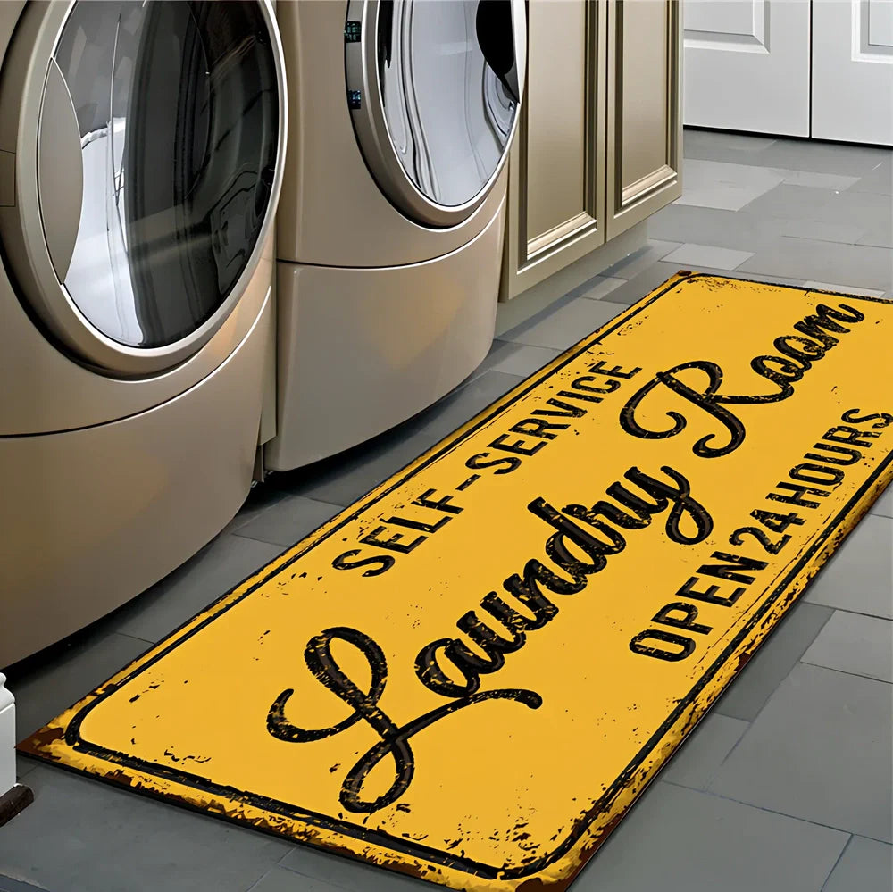 Rectangular non-slip absorbent polyester floor mat in green stripe pattern, size 60x180cm for kitchen use