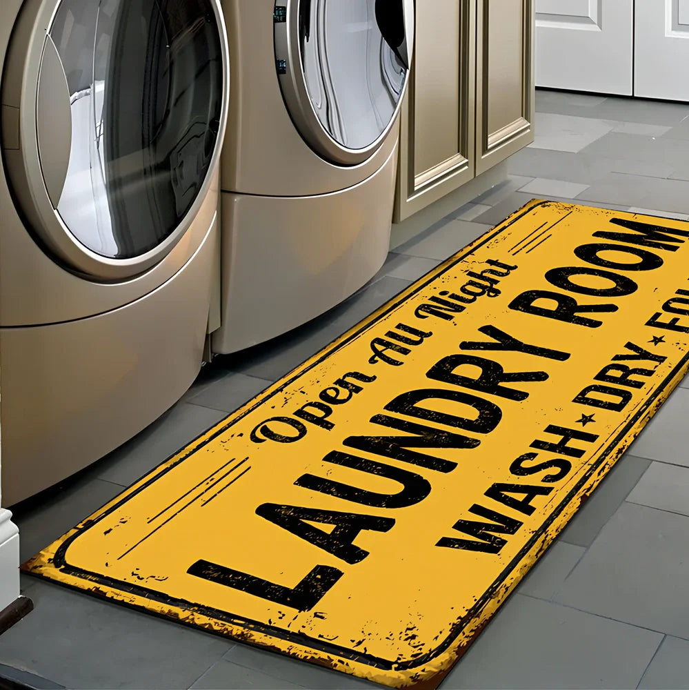 Rectangular non-slip absorbent polyester floor mat in green stripe pattern, size 60x180cm for kitchen use