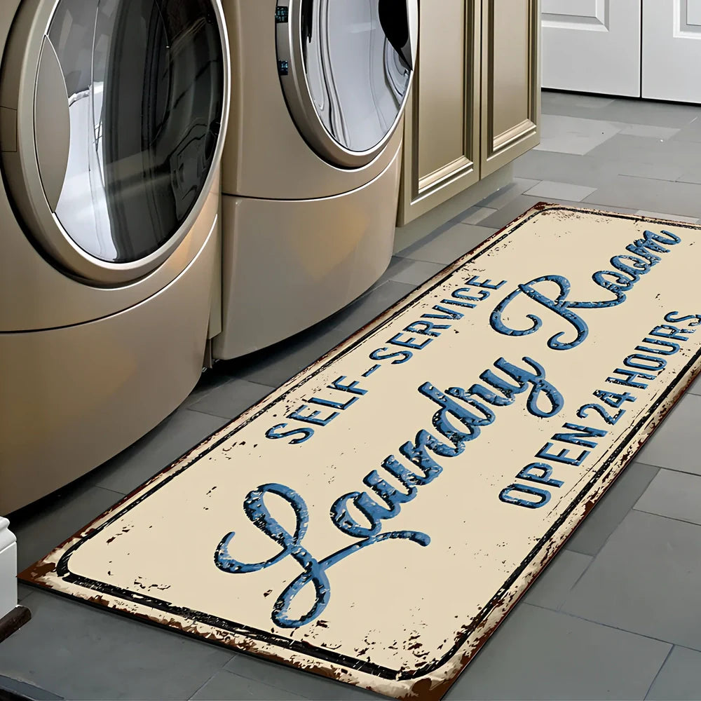 Rectangular non-slip absorbent polyester floor mat in green stripe pattern, size 60x180cm for kitchen use