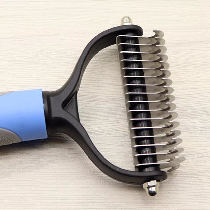 Double-sided blade dog comb for long-haired pets with stainless steel needles