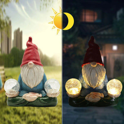 Solar LED resin dwarf doll outdoor garden decoration statue with automatic lighting