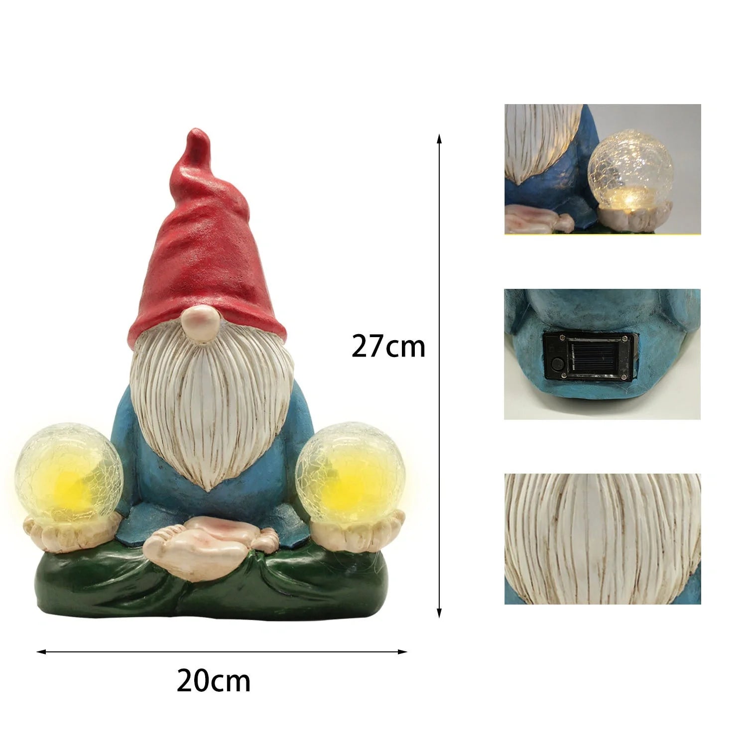 Solar LED resin dwarf doll outdoor garden decoration statue with automatic lighting
