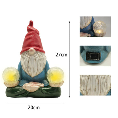 Solar LED resin dwarf doll outdoor garden decoration statue with automatic lighting