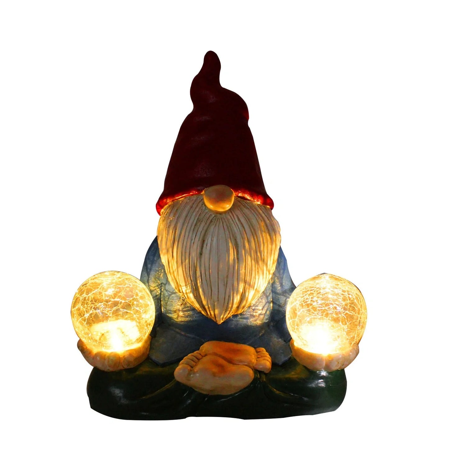 Solar LED resin dwarf doll outdoor garden decoration statue with automatic lighting