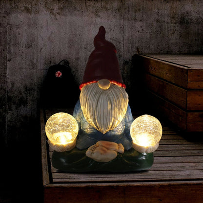 Solar LED resin dwarf doll outdoor garden decoration statue with automatic lighting