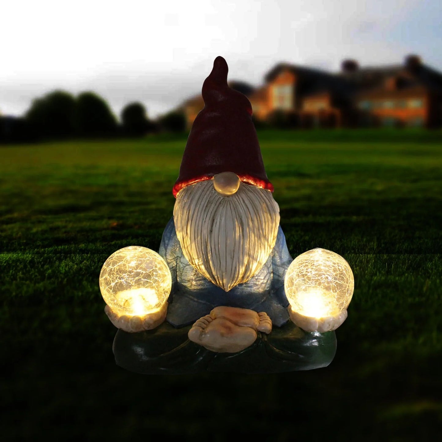 Solar LED resin dwarf doll outdoor garden decoration statue with automatic lighting
