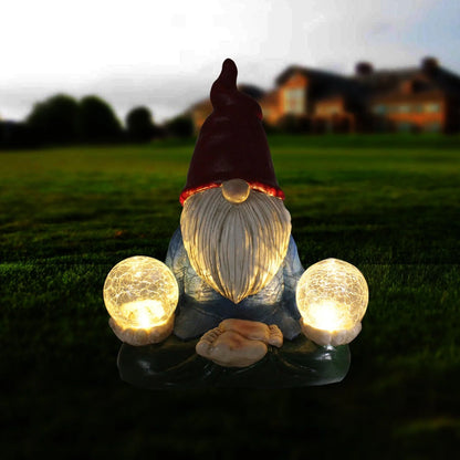 Solar LED resin dwarf doll outdoor garden decoration statue with automatic lighting