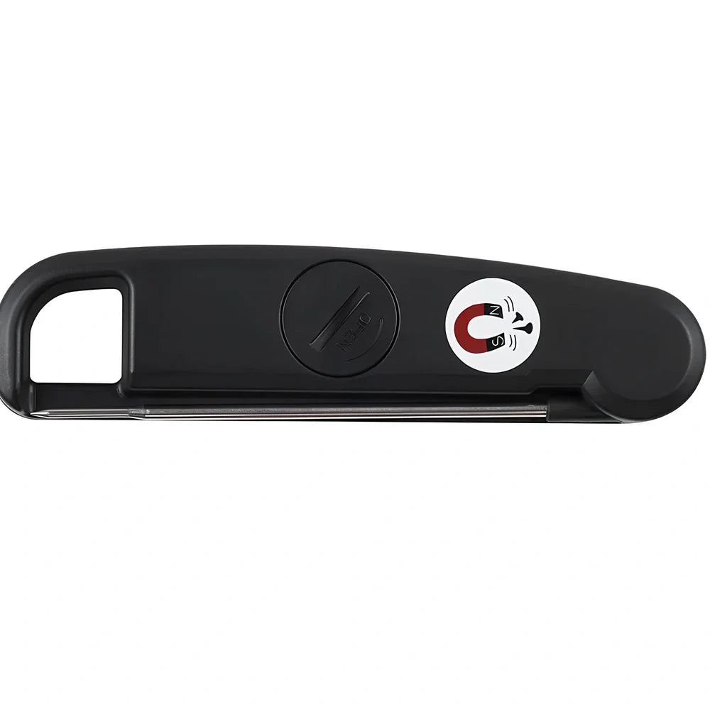 Black digital food thermometer showing temperature display with -50 to 300 degree range