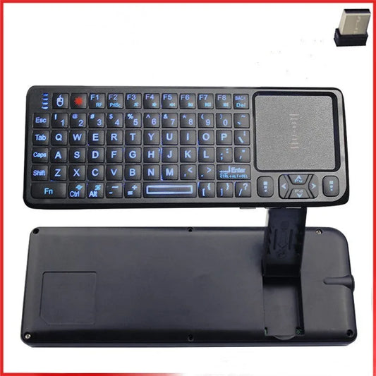 Black wireless mini keyboard with touch screen measuring 151×59×12.5mm for teaching presentations