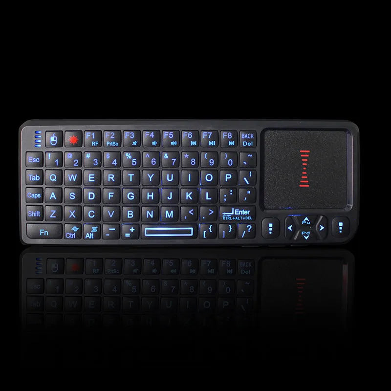 Black wireless mini keyboard with touch screen measuring 151×59×12.5mm for teaching presentations