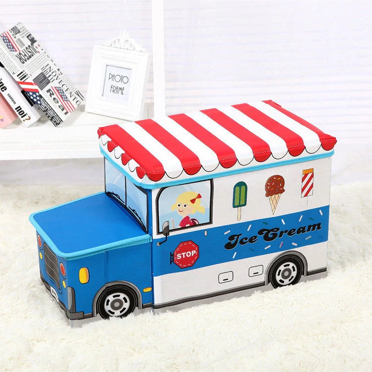 Foldable cartoon storage box in navy blue police car design, 35L capacity