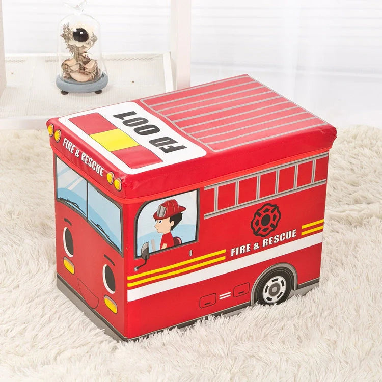 Foldable cartoon storage box in navy blue police car design, 35L capacity