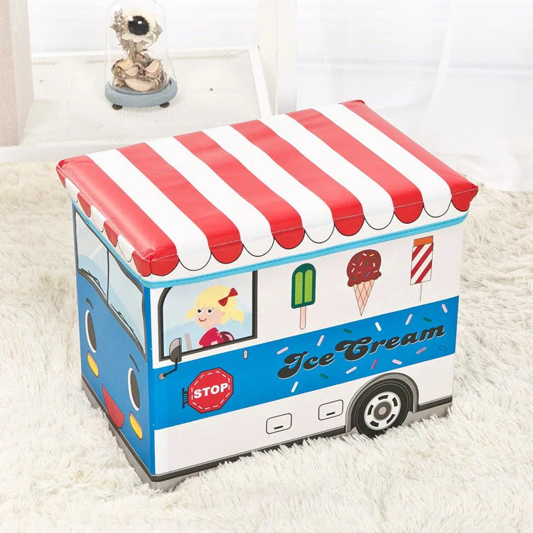 Foldable cartoon storage box in navy blue police car design, 35L capacity