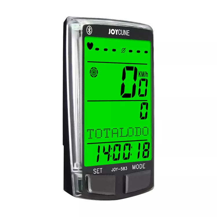 SD583 Wireless Bicycle Speedometer with large backlit LCD screen on a bike handlebar