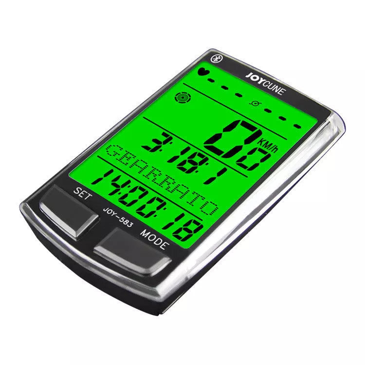 SD583 Wireless Bicycle Speedometer with large backlit LCD screen on a bike handlebar