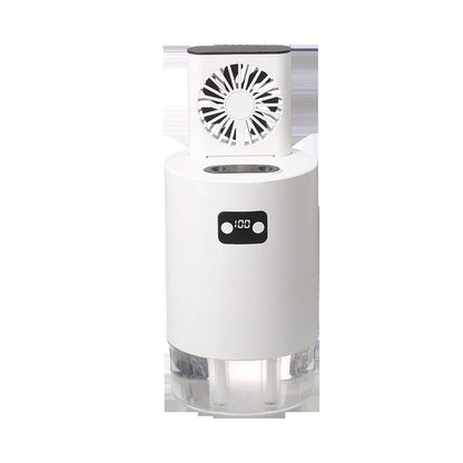 A versatile 4-in-1 air purifier and humidifier with a remote control, featuring a compact and modern design in white or green colors
