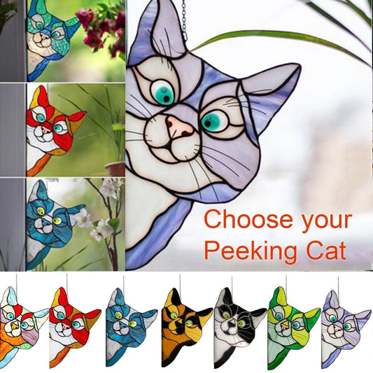 Colorful PVC cat window sticker with double-sided design for home and car decoration