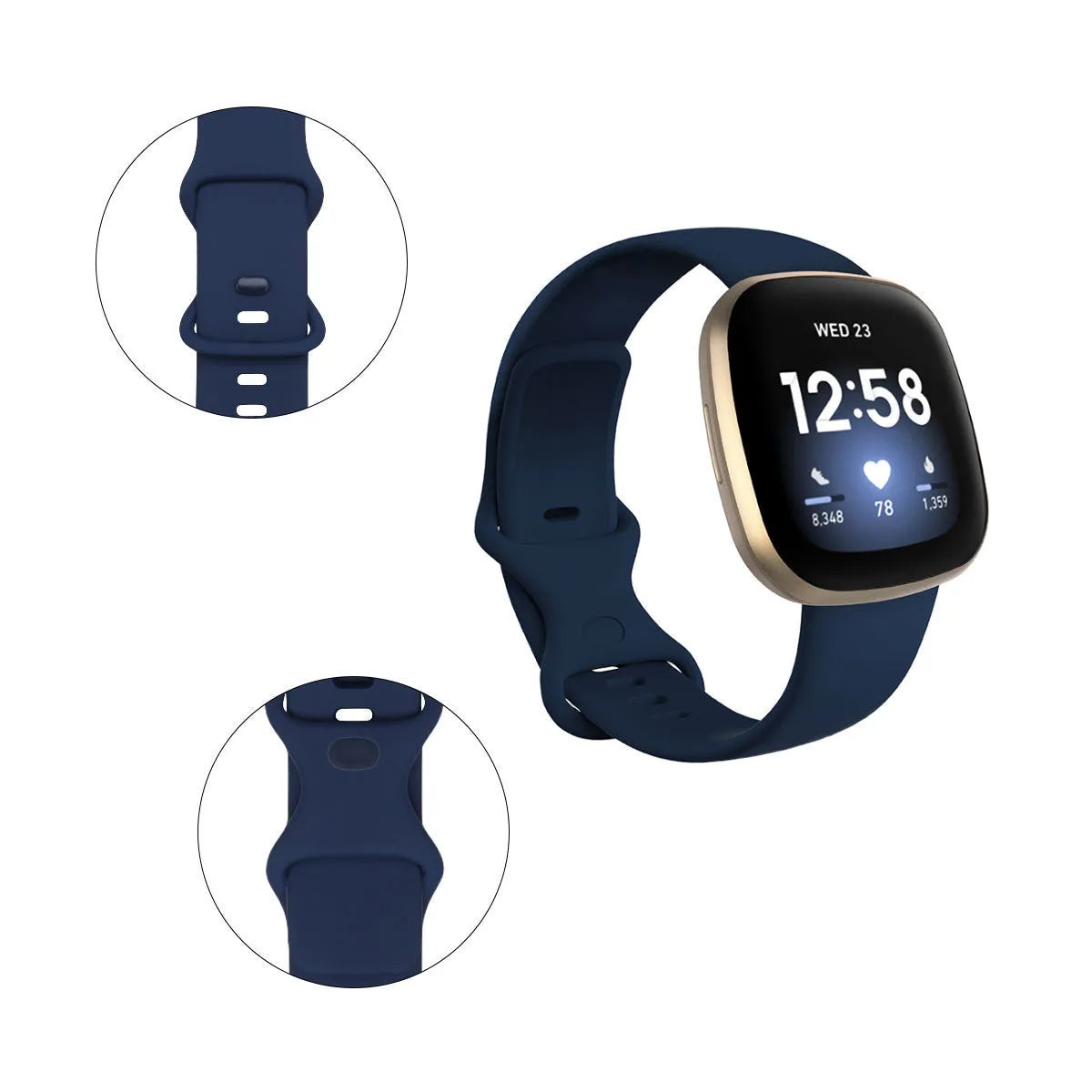 Fitbit Versa 3 smartwatch strap in TPU silicone showing colour options.