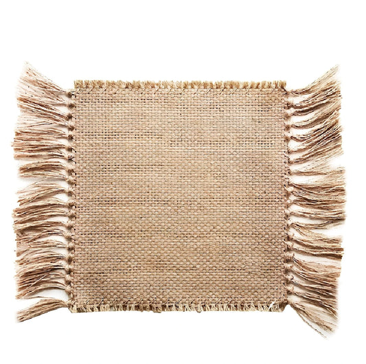 Handmade ephedra jute rug with non-skid base and fringed edges, sizes 35x55cm to 35x250cm for natural floor insulation