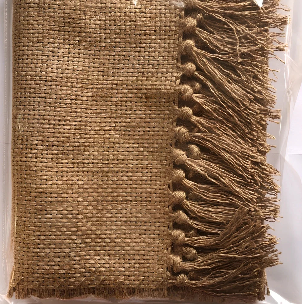 Handmade ephedra jute rug with non-skid base and fringed edges, sizes 35x55cm to 35x250cm for natural floor insulation