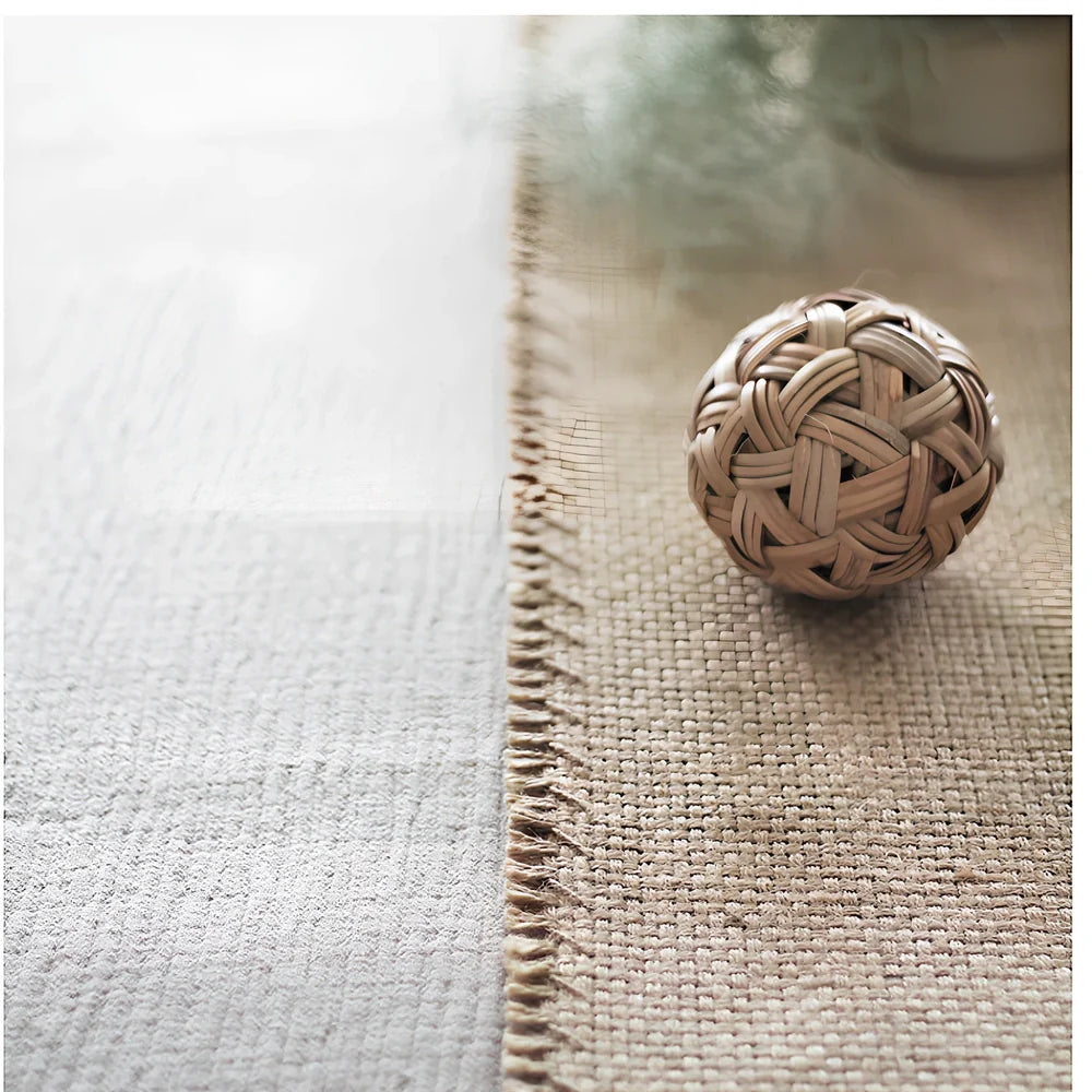 Handmade ephedra jute rug with non-skid base and fringed edges, sizes 35x55cm to 35x250cm for natural floor insulation