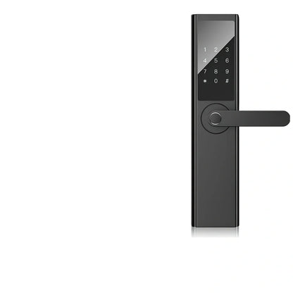 Black fingerprint door lock with sensor panel for home security installation