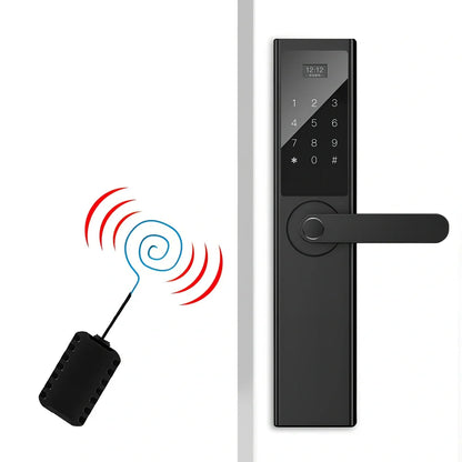 Black fingerprint door lock with sensor panel for home security installation