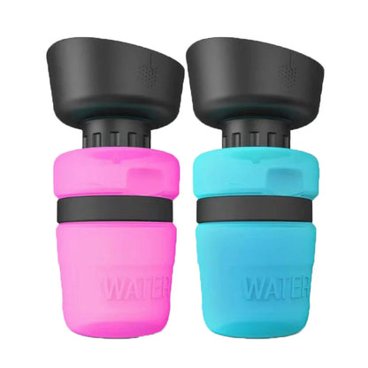 Leakproof foldable dog water bottle with built-in water bowl for convenient hydration on the go