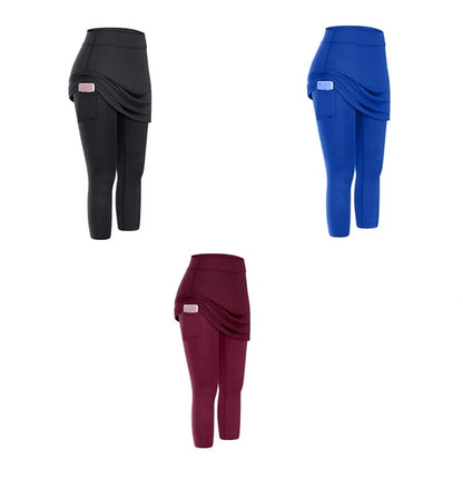 Women's tennis skirted leggings with pockets in various colors