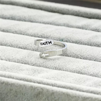 Hollow Cross Double Ring Stainless Steel Engraved Faith Simple Ring with durable design