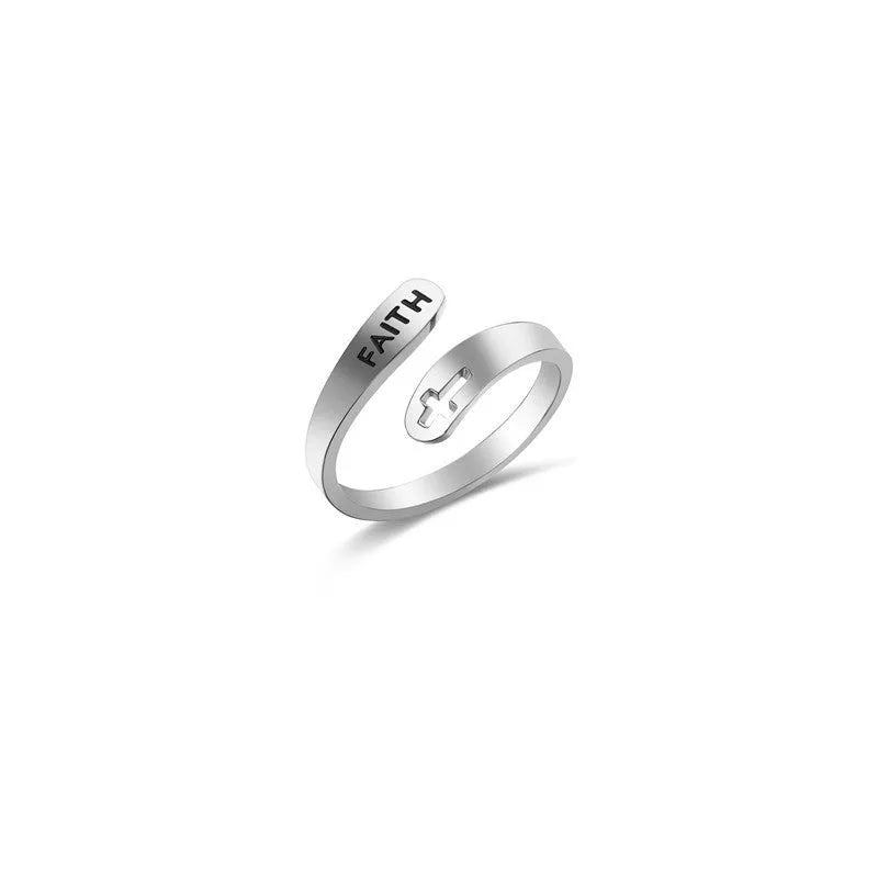 Hollow Cross Double Ring Stainless Steel Engraved Faith Simple Ring with durable design