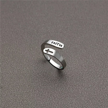 Hollow Cross Double Ring Stainless Steel Engraved Faith Simple Ring with durable design
