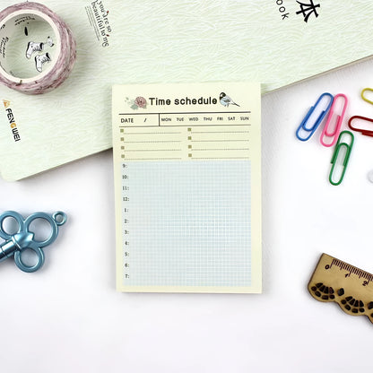 Compact work plan diary showing four design style options for time, daily, weekly, or monthly planning