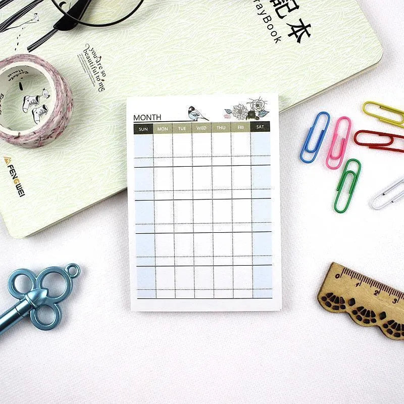 Compact work plan diary showing four design style options for time, daily, weekly, or monthly planning