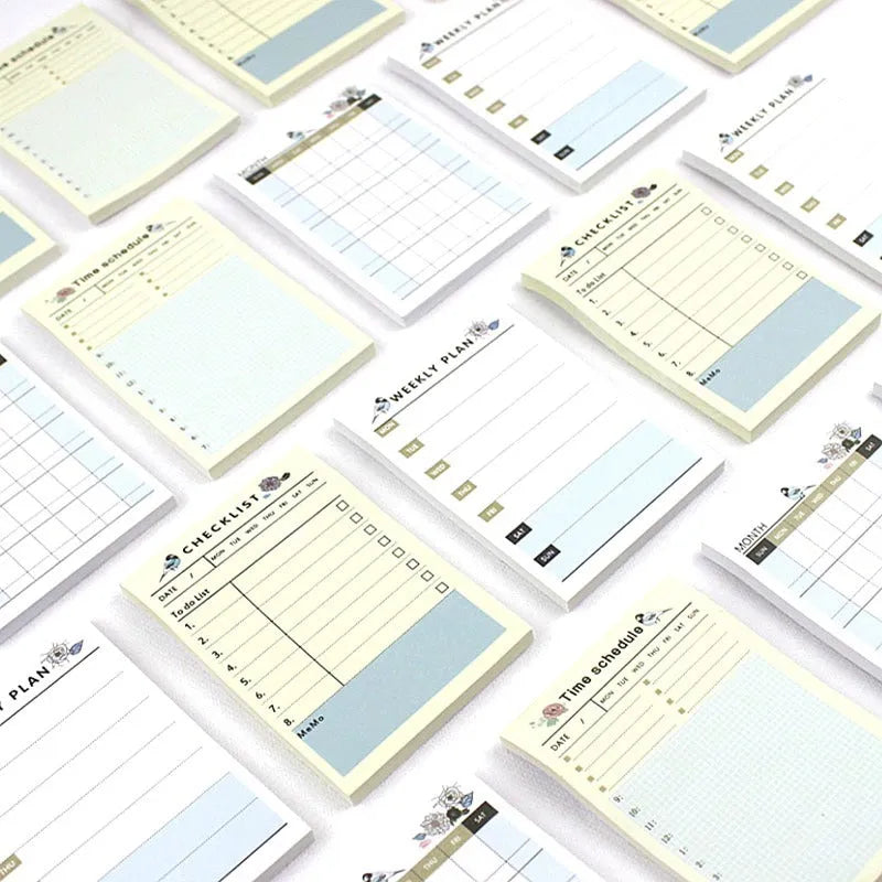 Compact work plan diary showing four design style options for time, daily, weekly, or monthly planning