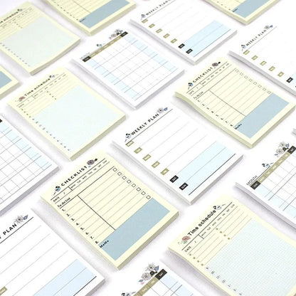 Compact work plan diary showing four design style options for time, daily, weekly, or monthly planning