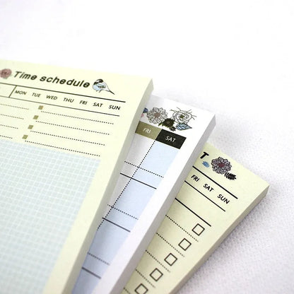 Compact work plan diary showing four design style options for time, daily, weekly, or monthly planning