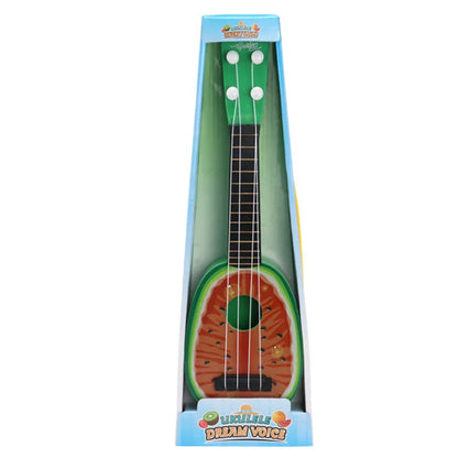Plastic simulation ukulele toy for children in retro guitar style, 38cm long.