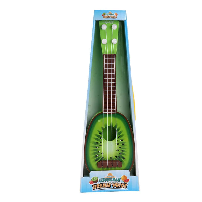 Plastic simulation ukulele toy for children in retro guitar style, 38cm long.