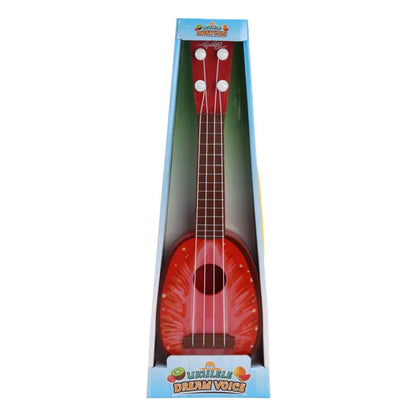 Plastic simulation ukulele toy for children in retro guitar style, 38cm long.