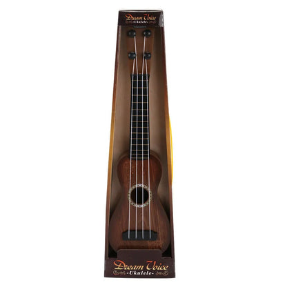 Plastic simulation ukulele toy for children in retro guitar style, 38cm long.