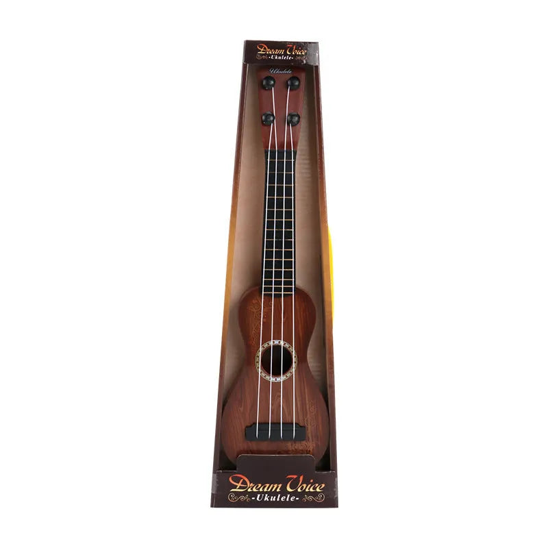 Plastic simulation ukulele toy for children in retro guitar style, 38cm long.